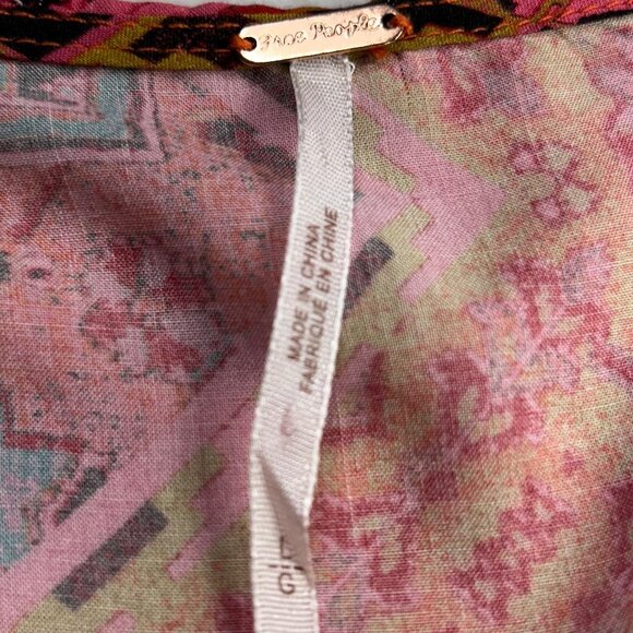 Free People Blakely Maxi Dress In Red Motif LG Side Zipper Front Slit Geometric - Picture 9 of 15